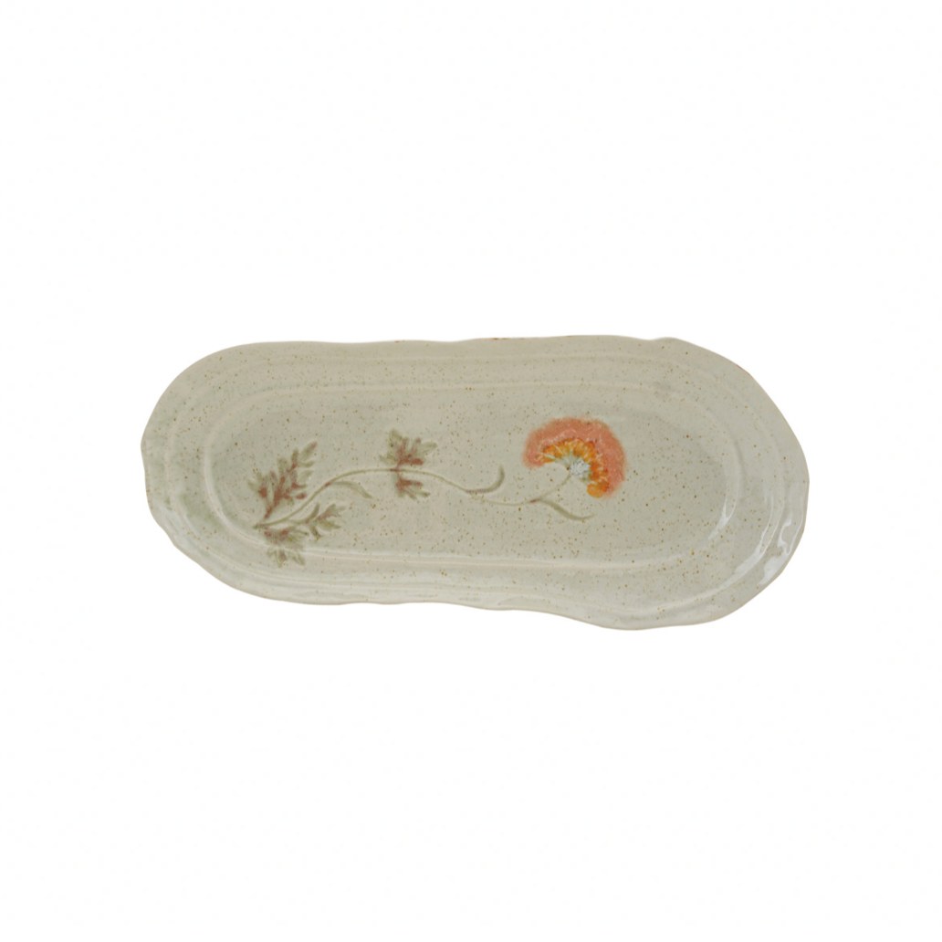 Organic Floral Stoneware Platter