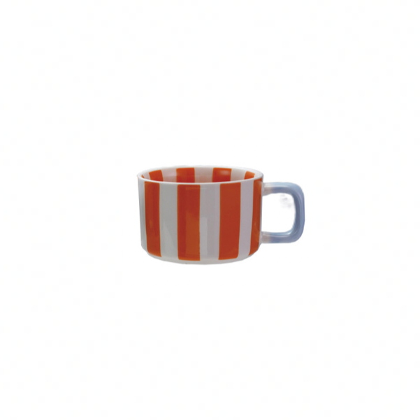 Hand-Painted Stoneware Striped Mug - Orange