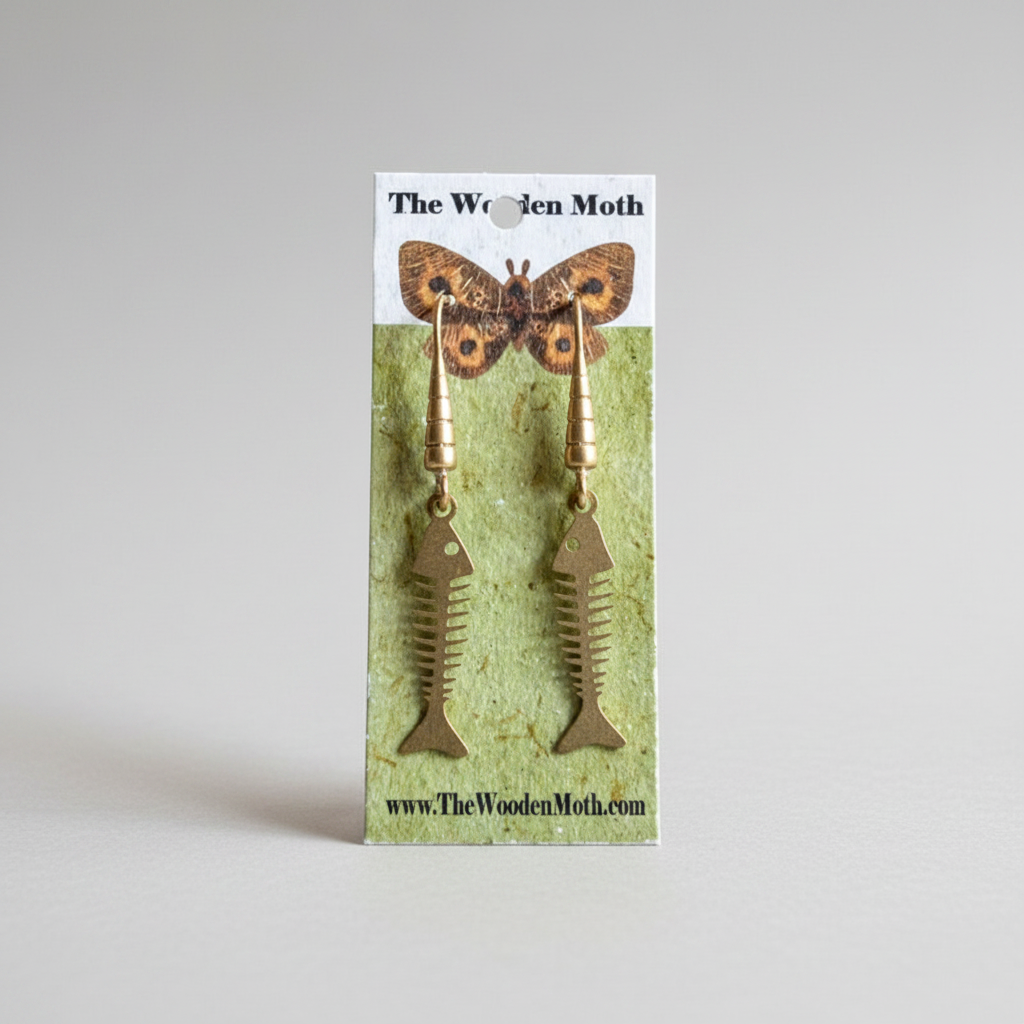The Wooden Moth Brass Earrings Fish Bones
