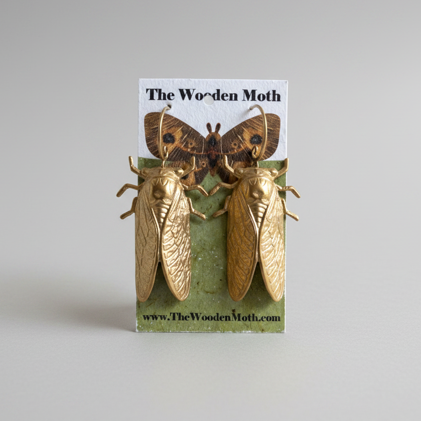 The Wooden Moth Brass Earrings Cicada