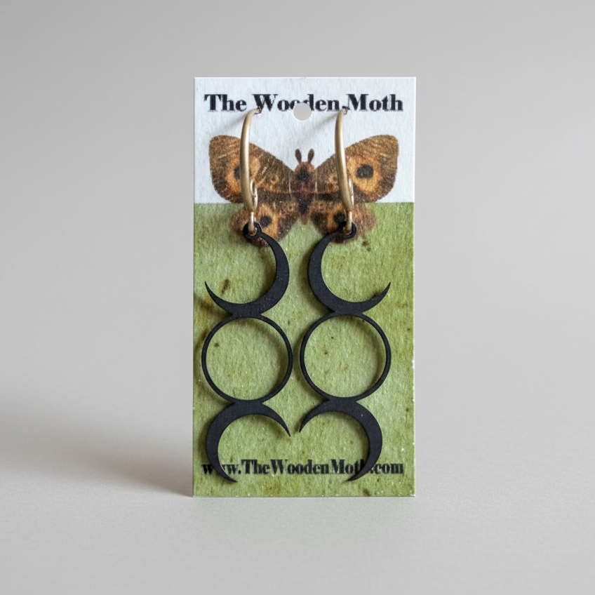The Wooden Moth Brass Earrings Black Moon Cycles