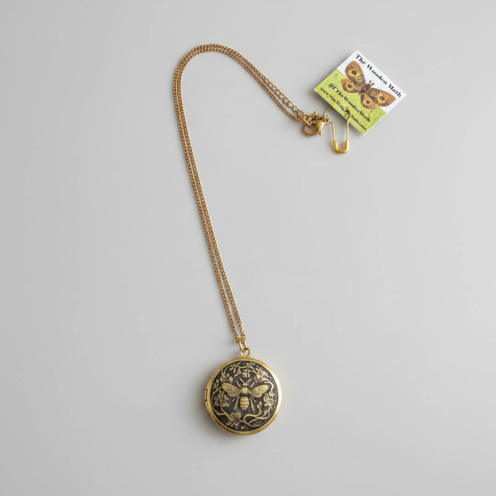 Engraved Brass Locket W/Chain 20mm Bee