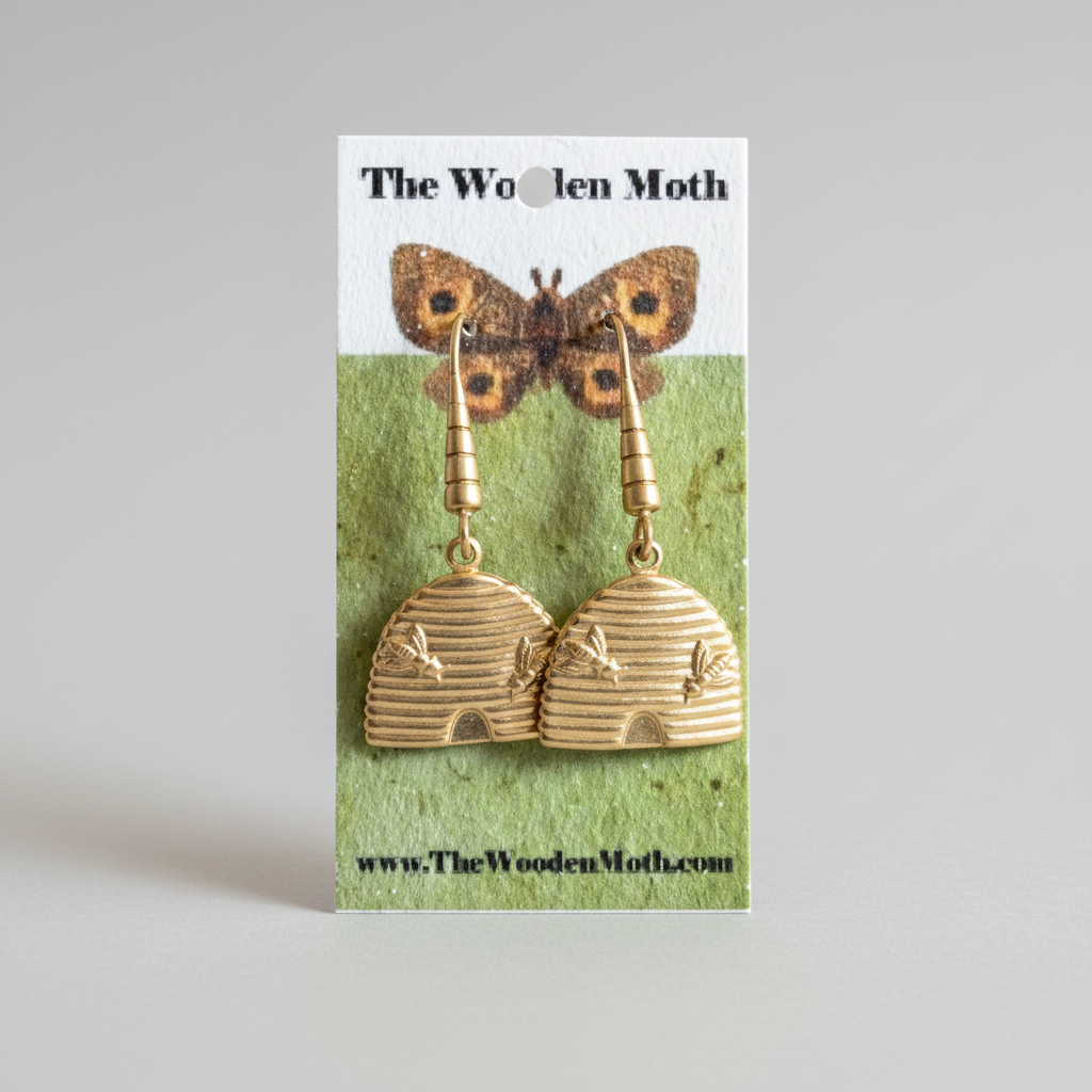 The Wooden Moth Brass Earrings Bee Hive
