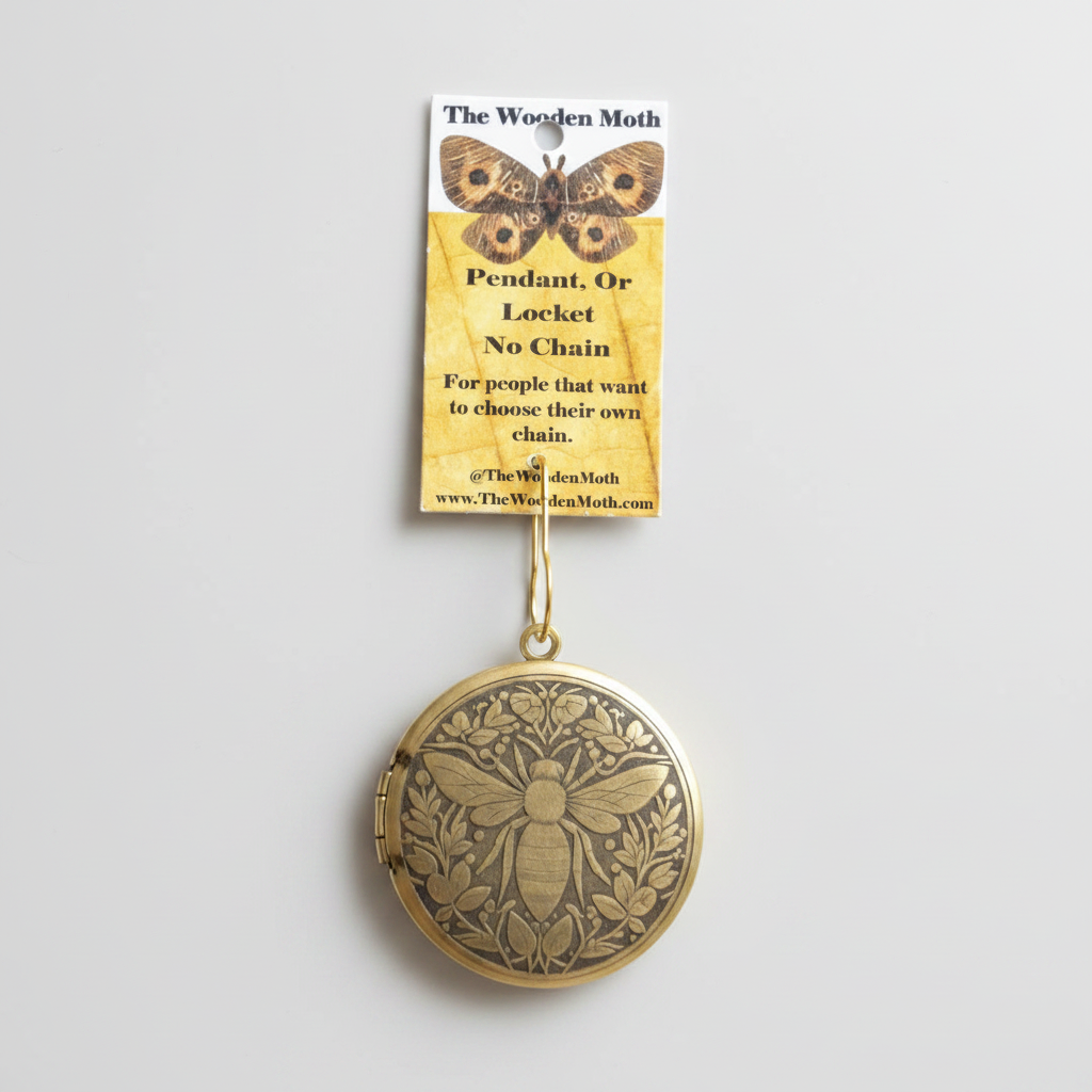 Engraved Brass Locket No Chain 32mm Bee 2