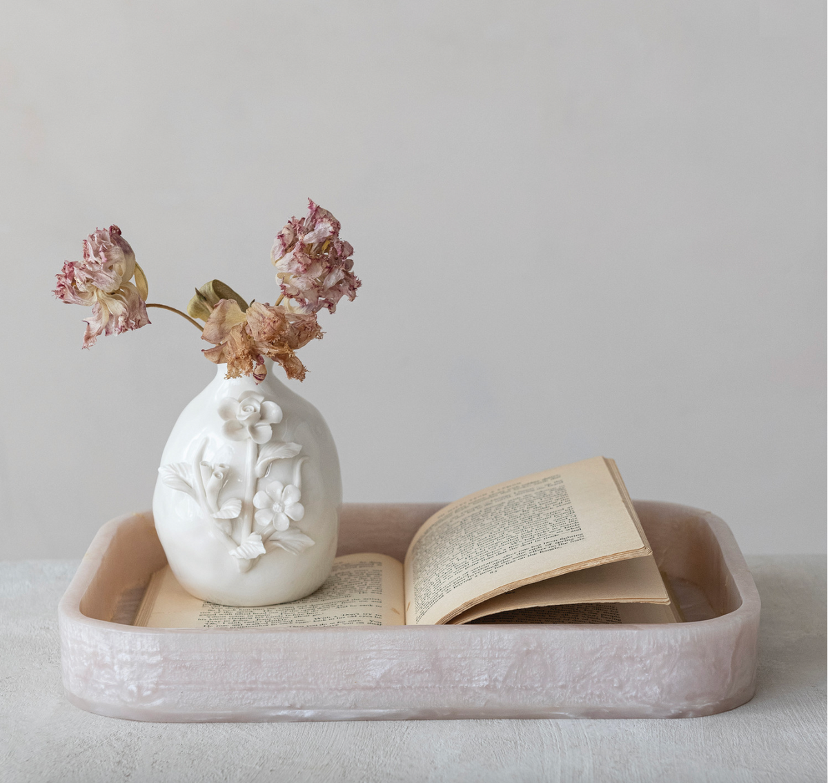 Stoneware Vase with 3D Flowers
