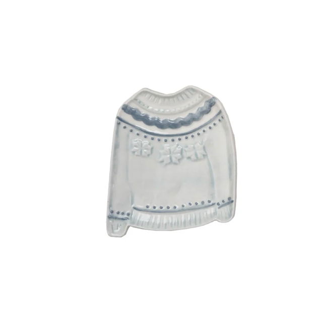 Christmas Sweater Shaped Plate - blue with snowflakes