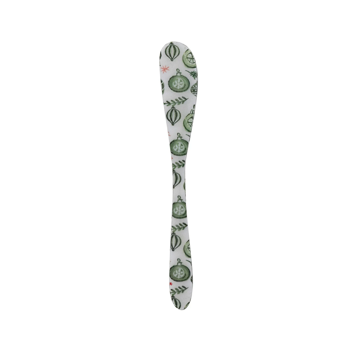 Holiday Patterned Enameled Stainless Steel Canape Knife - green ornaments