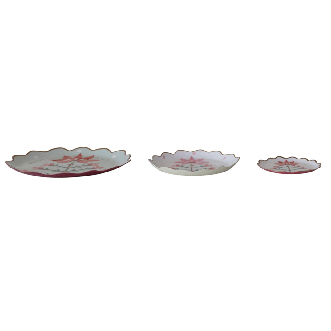 Scalloped Holiday Botanical Enamel Tray - 3 Sizes. side picture
