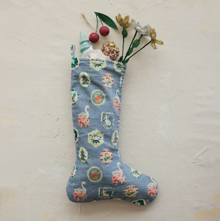 Artisan Cotton Velvet Patterned Holiday Stocking
