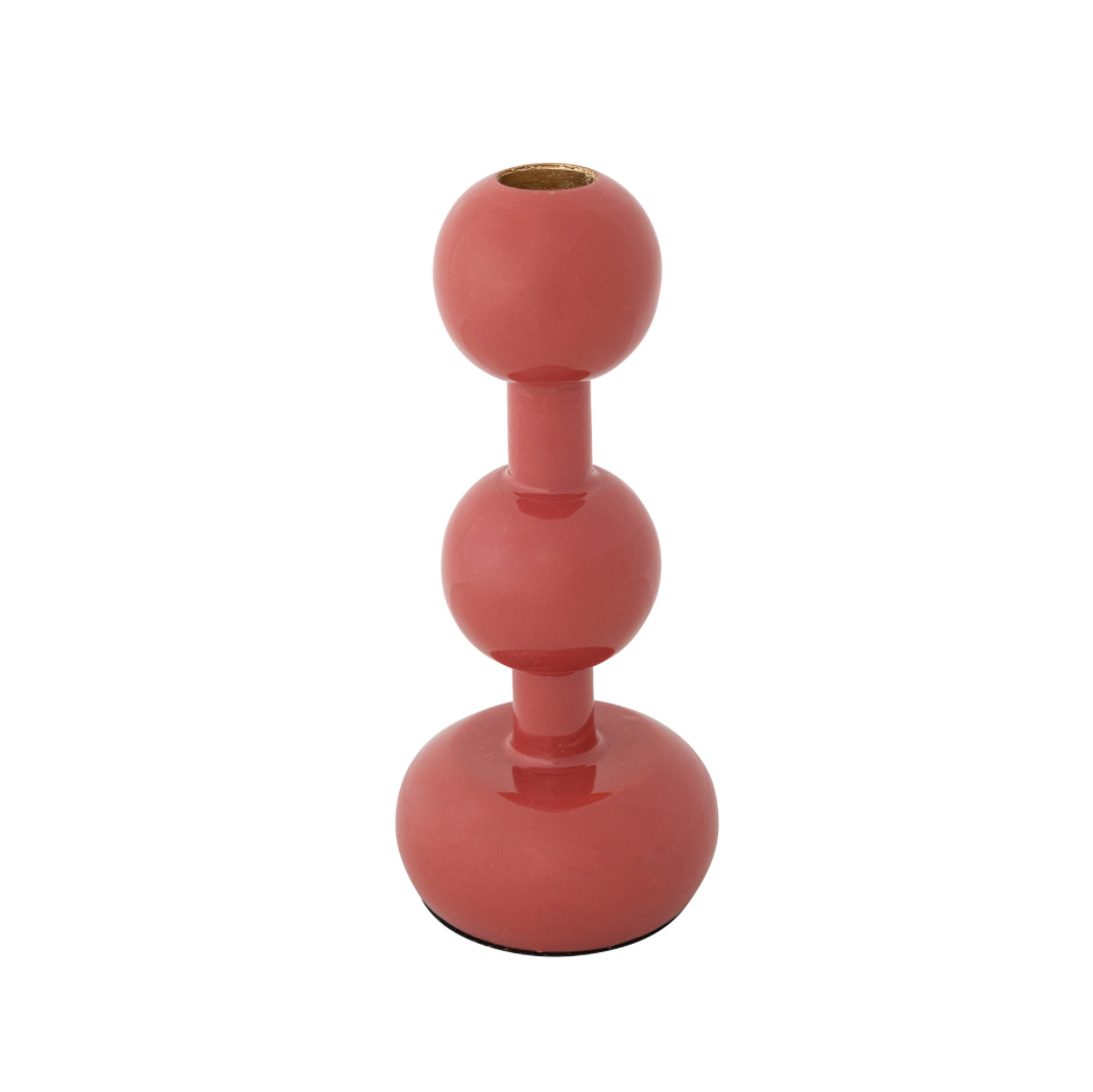 Enameled Metal Ball Taper Holder - Berry