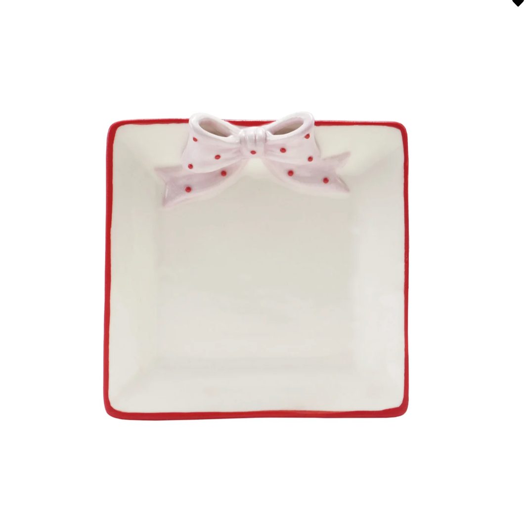 Pink Bow Stoneware Dish