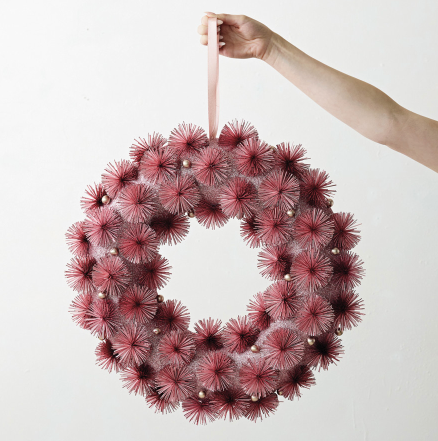 Pink Tinsel Ball Wreath
