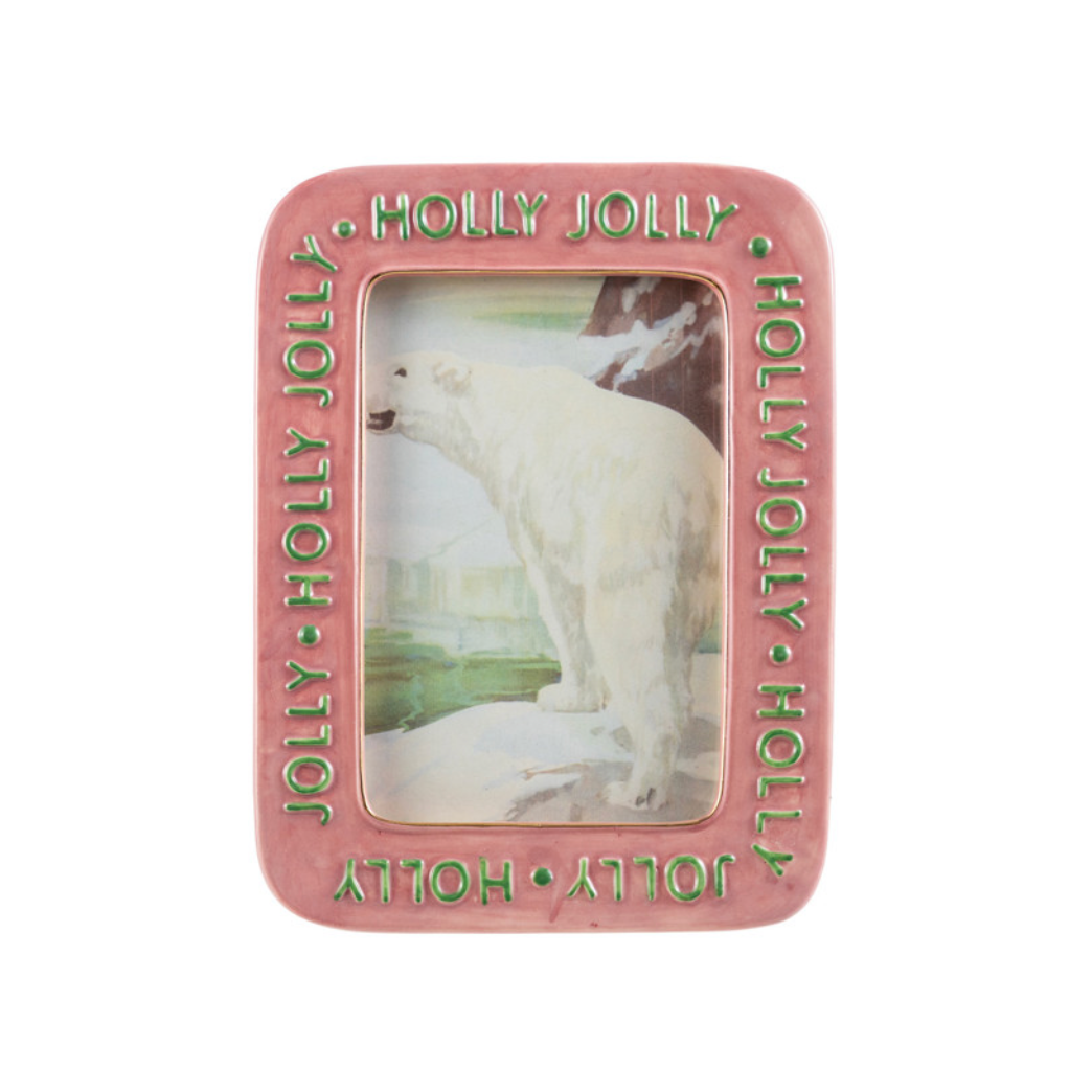 Hand-Painted Embossed Stoneware Photo Frame - Holly Jolly