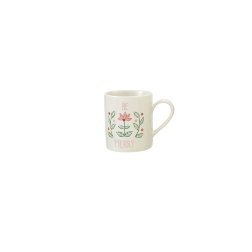 Holiday Folk Floral Mugs - Be Merry
