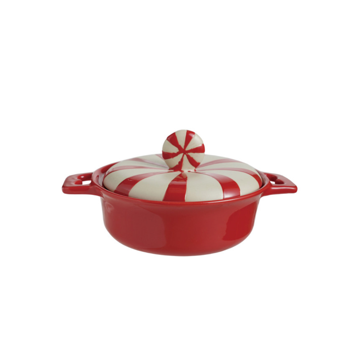 2 Cup Stoneware Baker with  Peppermint Candy Lid