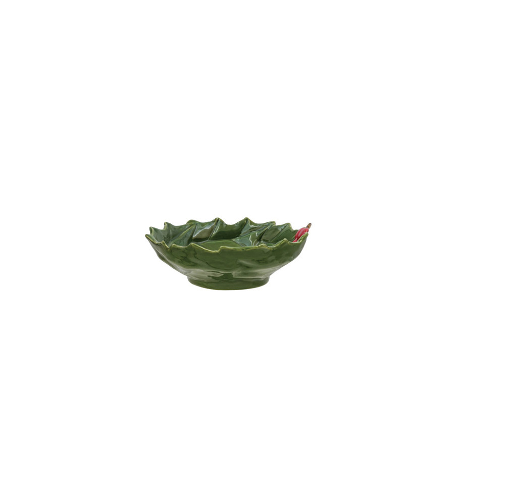 Hand-Painted Holly Leaves Shaped Low Bowl