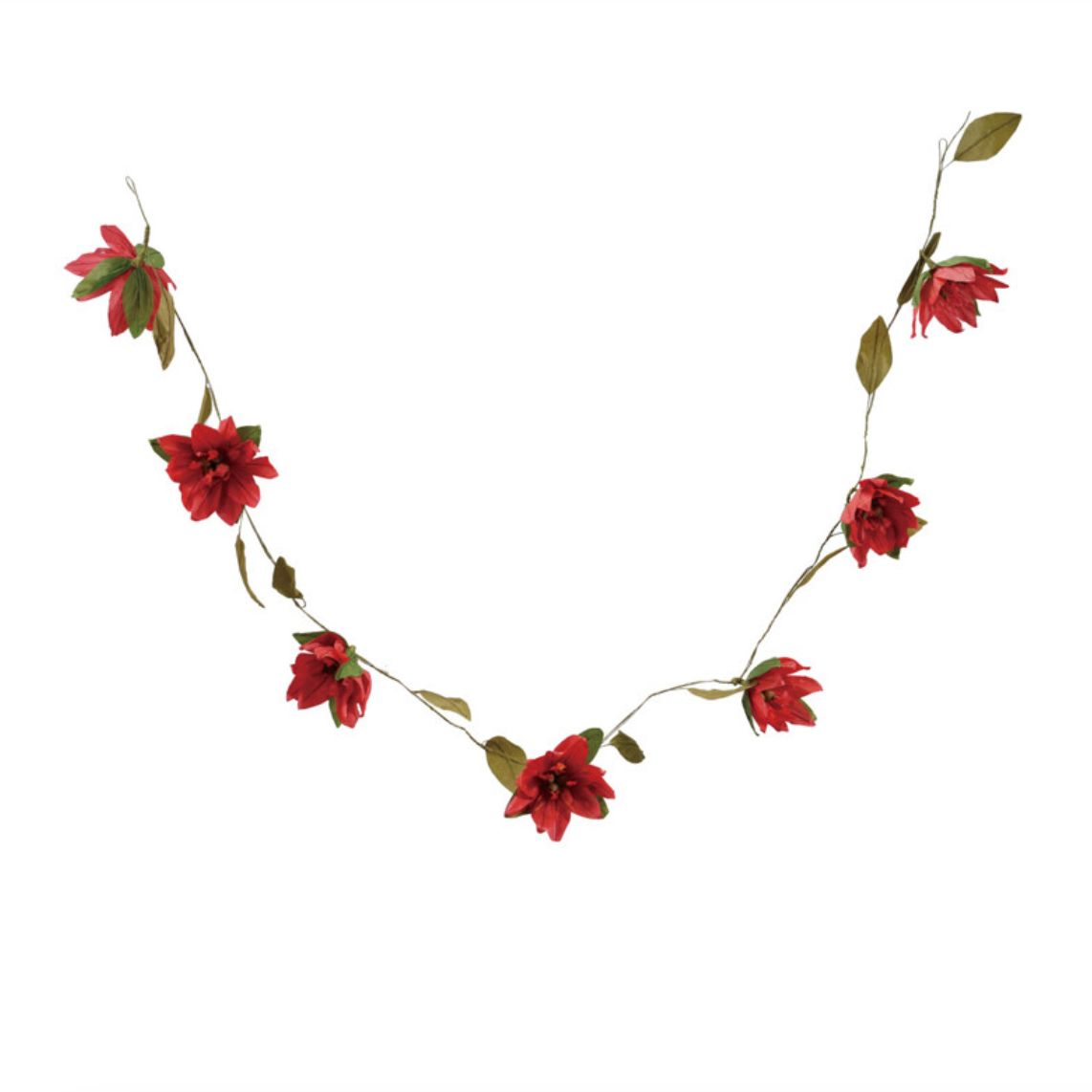 Handmade Paper Poinsettia Garland - Red & Green