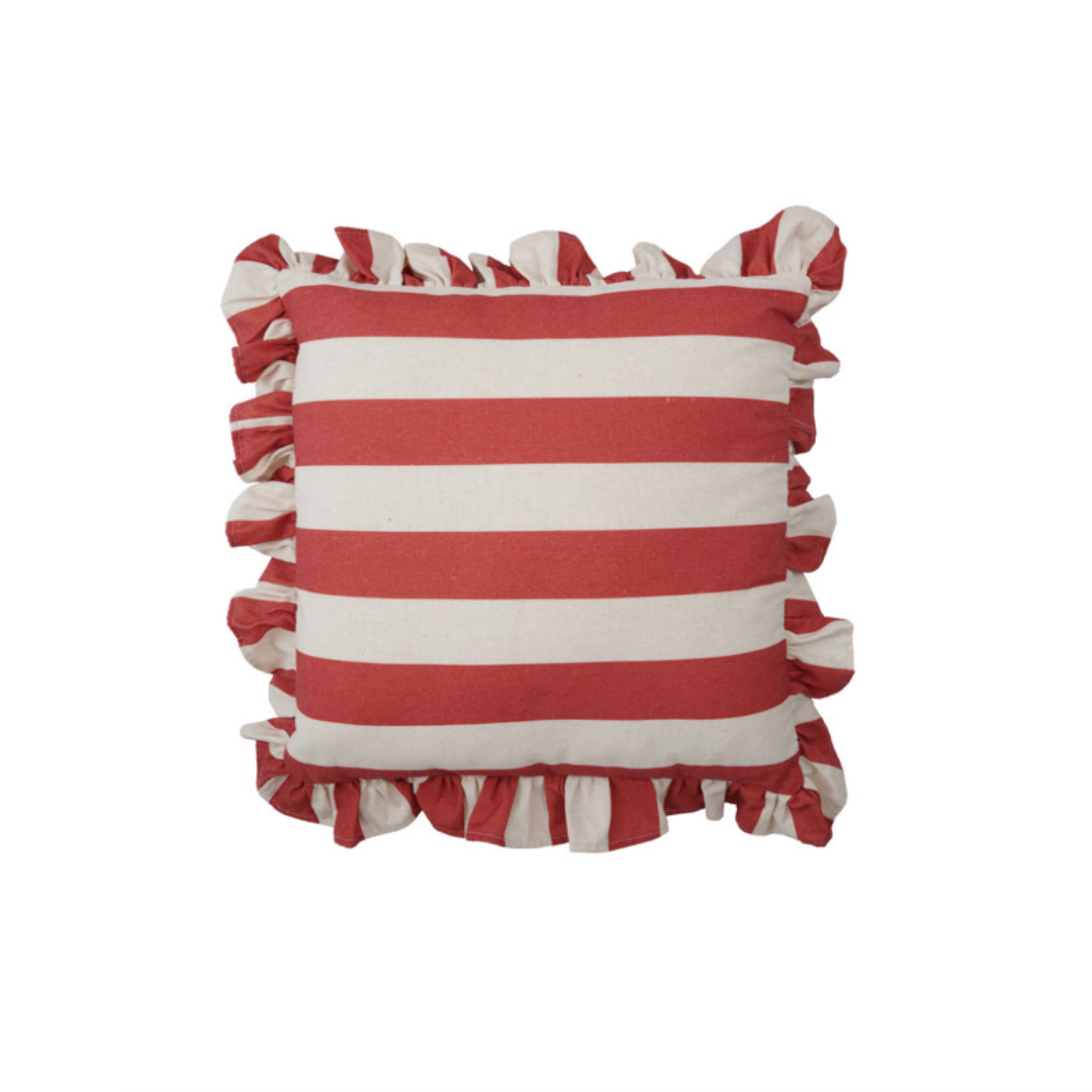 Red & Natural Striped Pillow with Ruffle