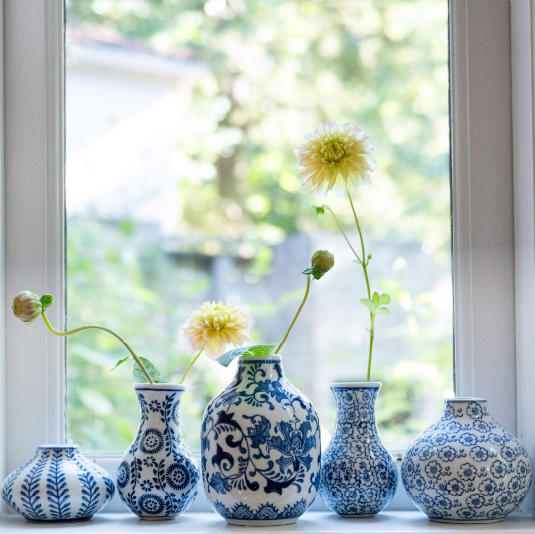 Blue Hand-Stamped Stoneware Vase