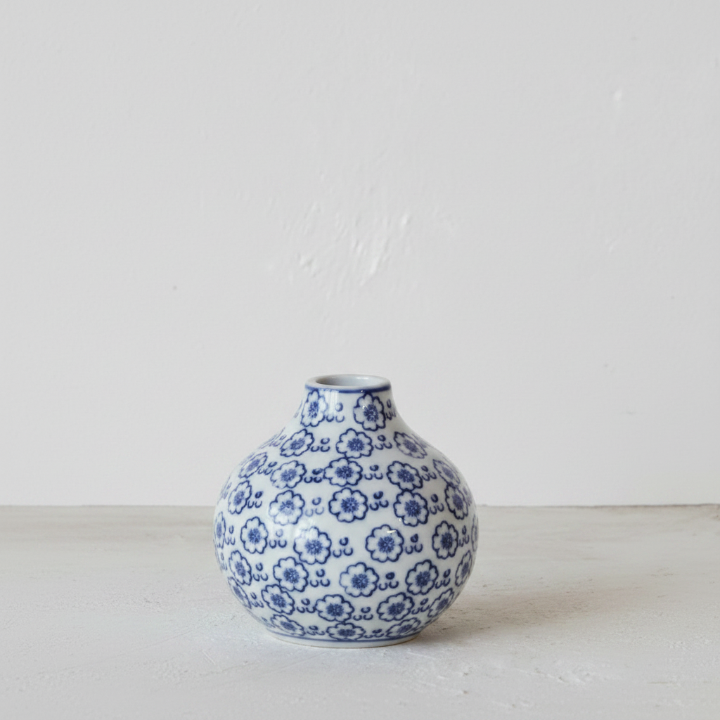 Blue Hand-Stamped Stoneware Vase