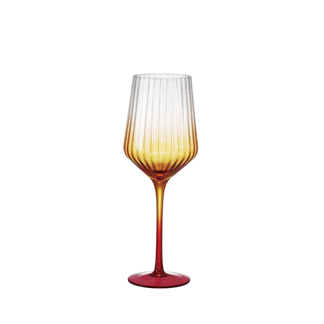 Stemmed Fluted Orange Ombre Wine Glass