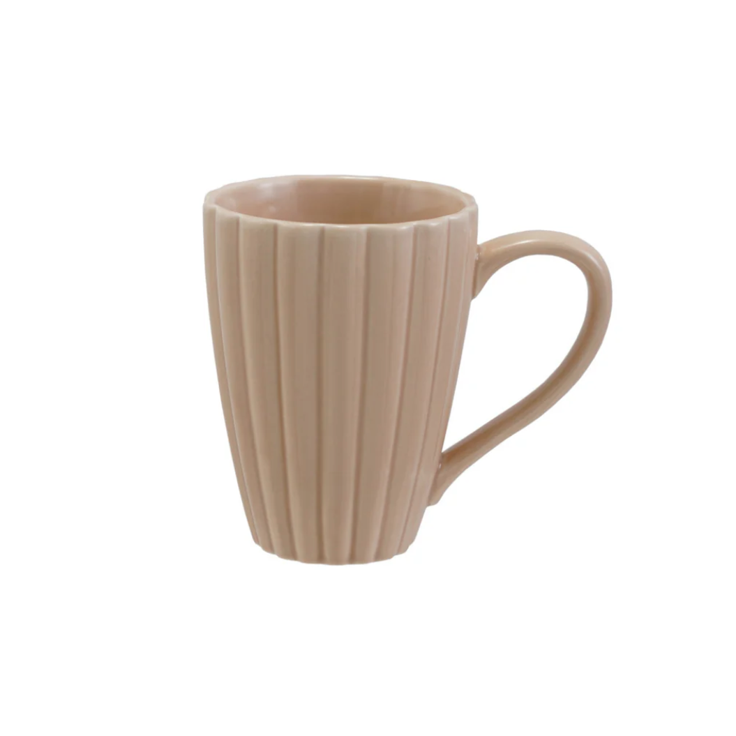 Stoneware Cream Ribbed Mug