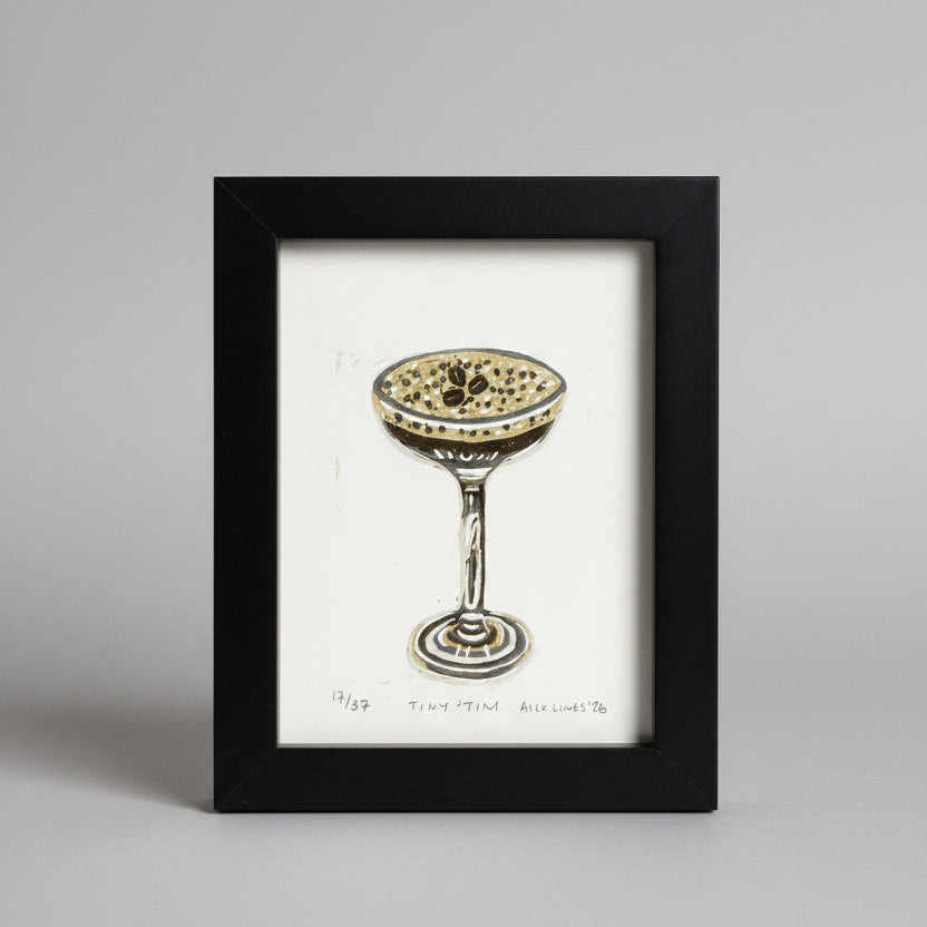 Shake up your space with this cheeky little print celebrating everyone's favorite after-dinner cocktail. Perfect for the espresso martini enthusiast, this tiny 'tini artwork brings a dash of sophistication and humor to any room—whether it's your kitchen, bar cart corner, or that one wall that's been begging for personality. Small in size, big on charm.