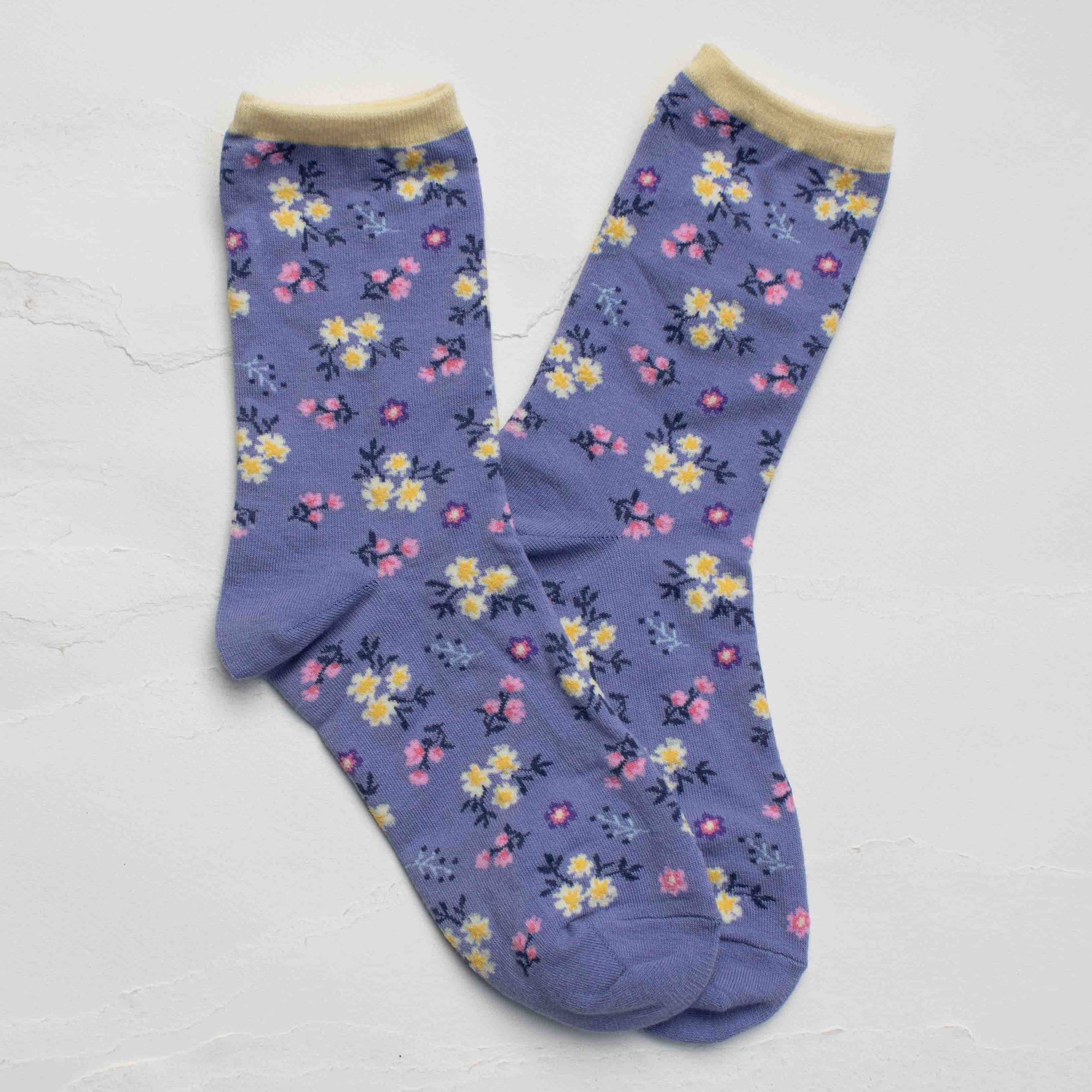 Wildflower Cotton Crew Socks - purple