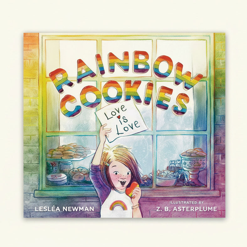 All This Fuss Over a Cookie?! Every month Ms. Madeleine creates a special cookie of the month for her bakery. And her best customer, a little girl named Cookie, is always the first to try it. Ms. Madeleine’s sweet treats never disappoint.

When June arrives, Cookie and her two moms stop in and taste the best cookie yet: a heart-shaped, rainbow-striped, crunchy, frosted confection that Ms. Madeleine baked especially for Pride. But Rainbow Cookies make some people in the neighborhood angry…