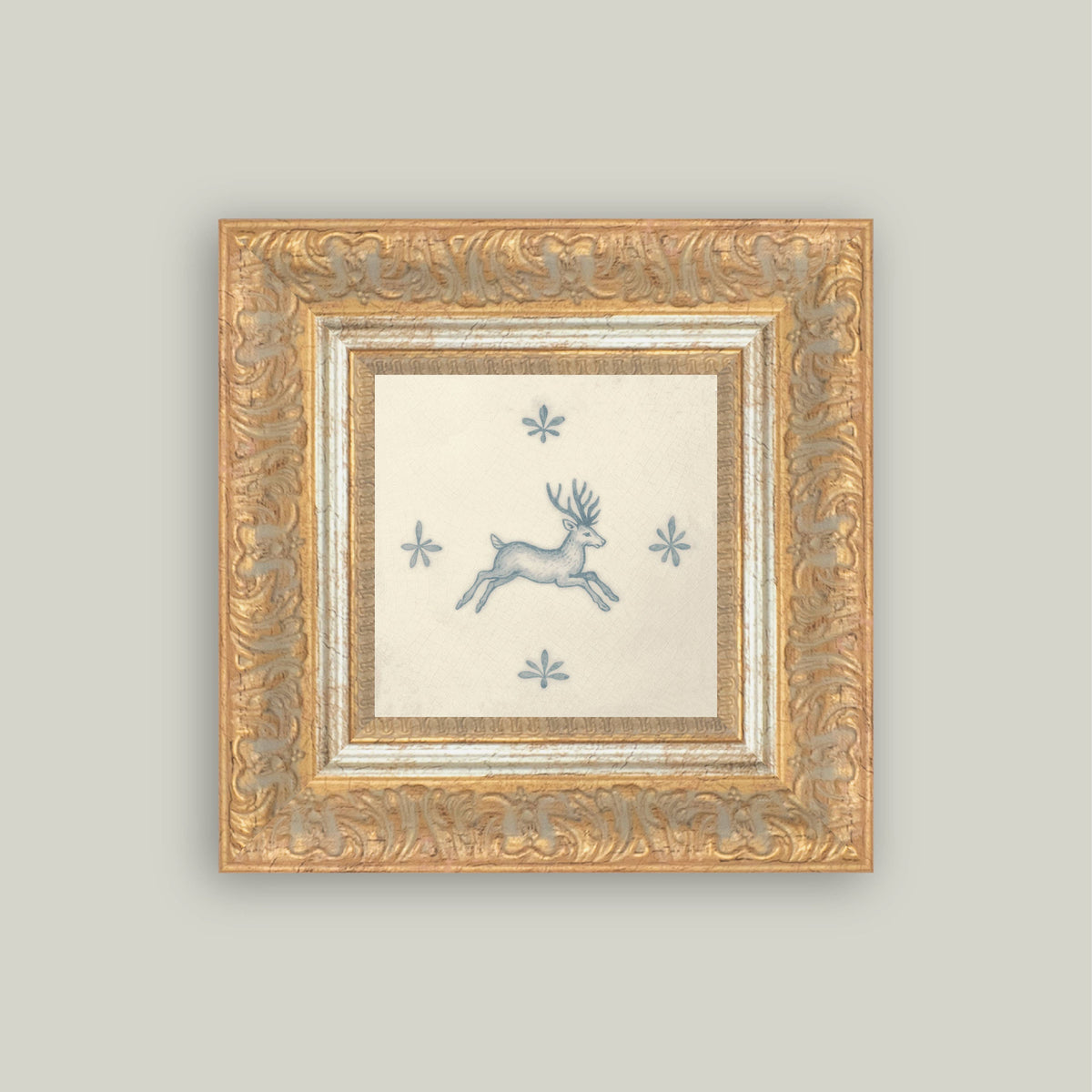 Leaping Stag Delft Tile Art Print - 8x8