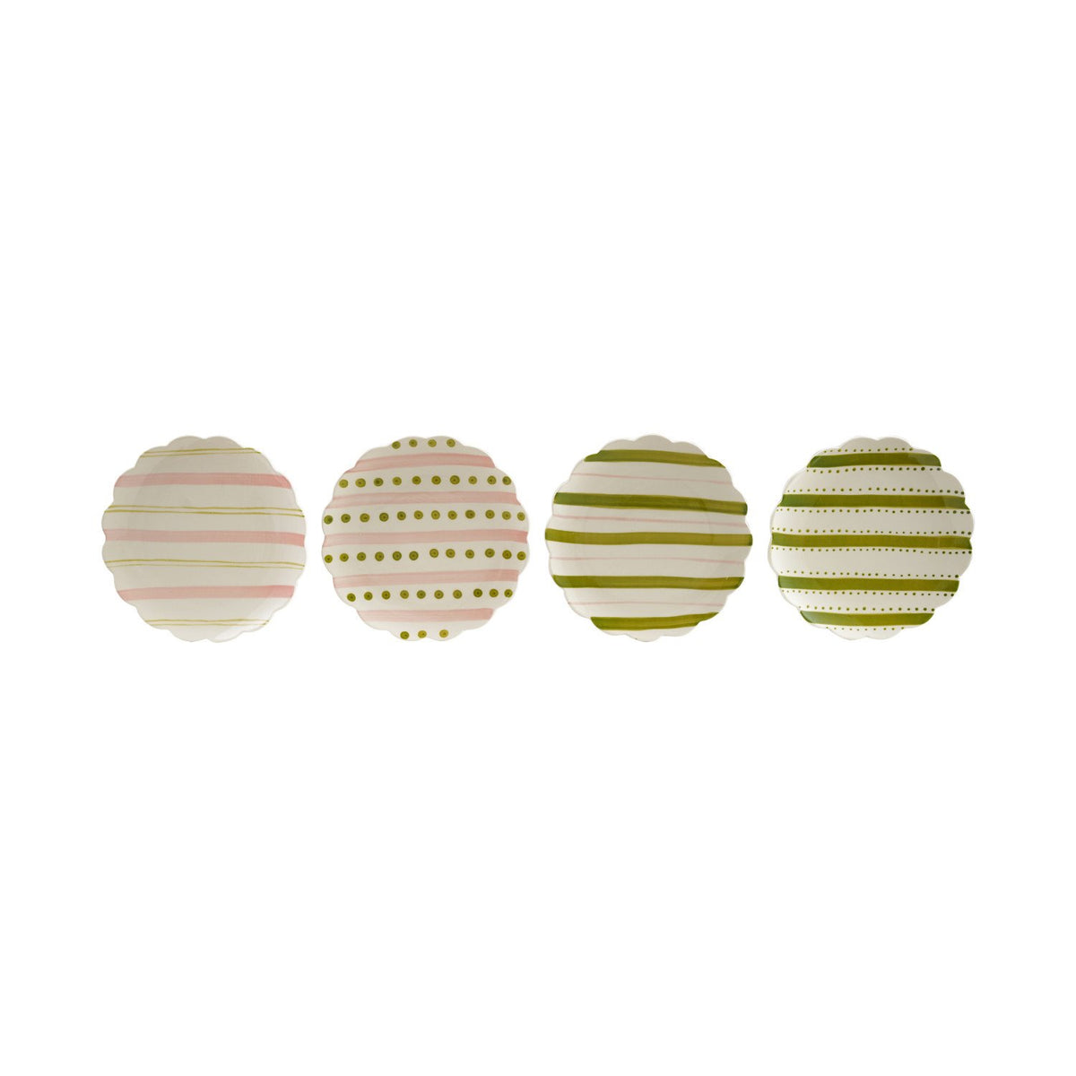 Hand-Painted Stoneware Scalloped Plate with Striped Pattern, 4 Styles