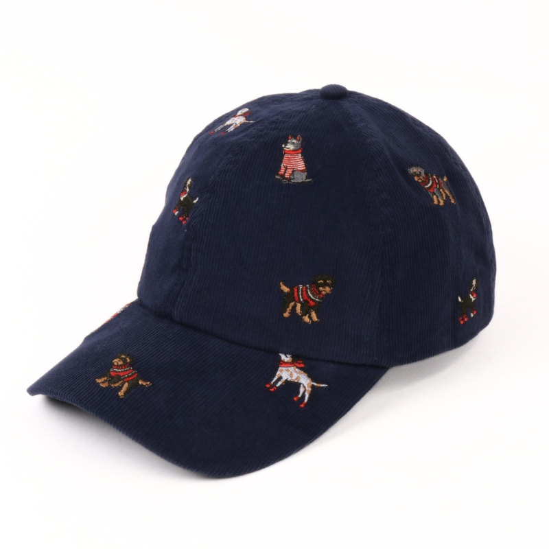 Christmas Dogs all over Embroidered Corduroy Cap - 2 Colors Available
