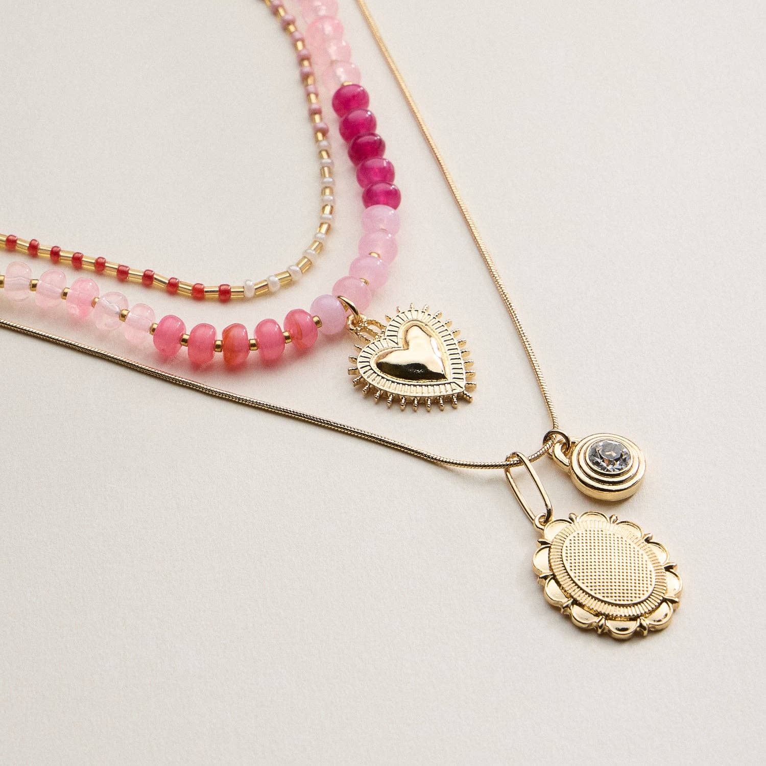 Layered Beaded and Pendant Necklace Set