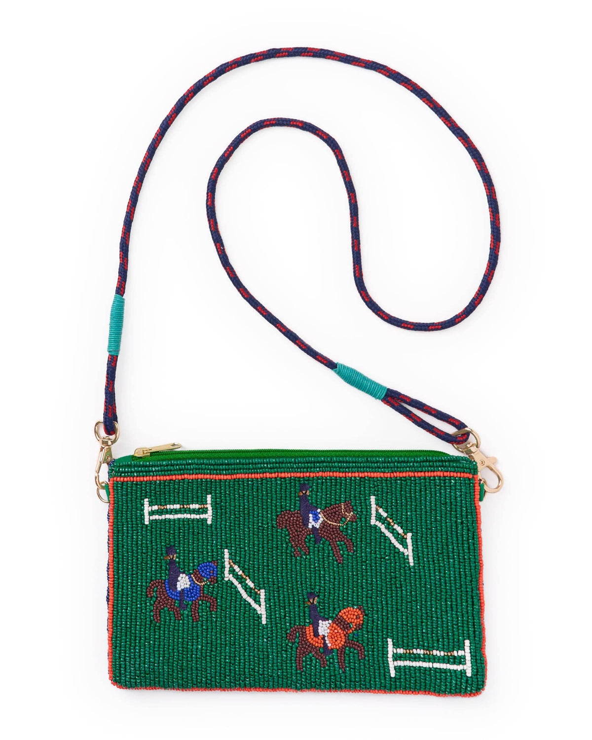 Leila Horse Seed Bead Clutch With Strap