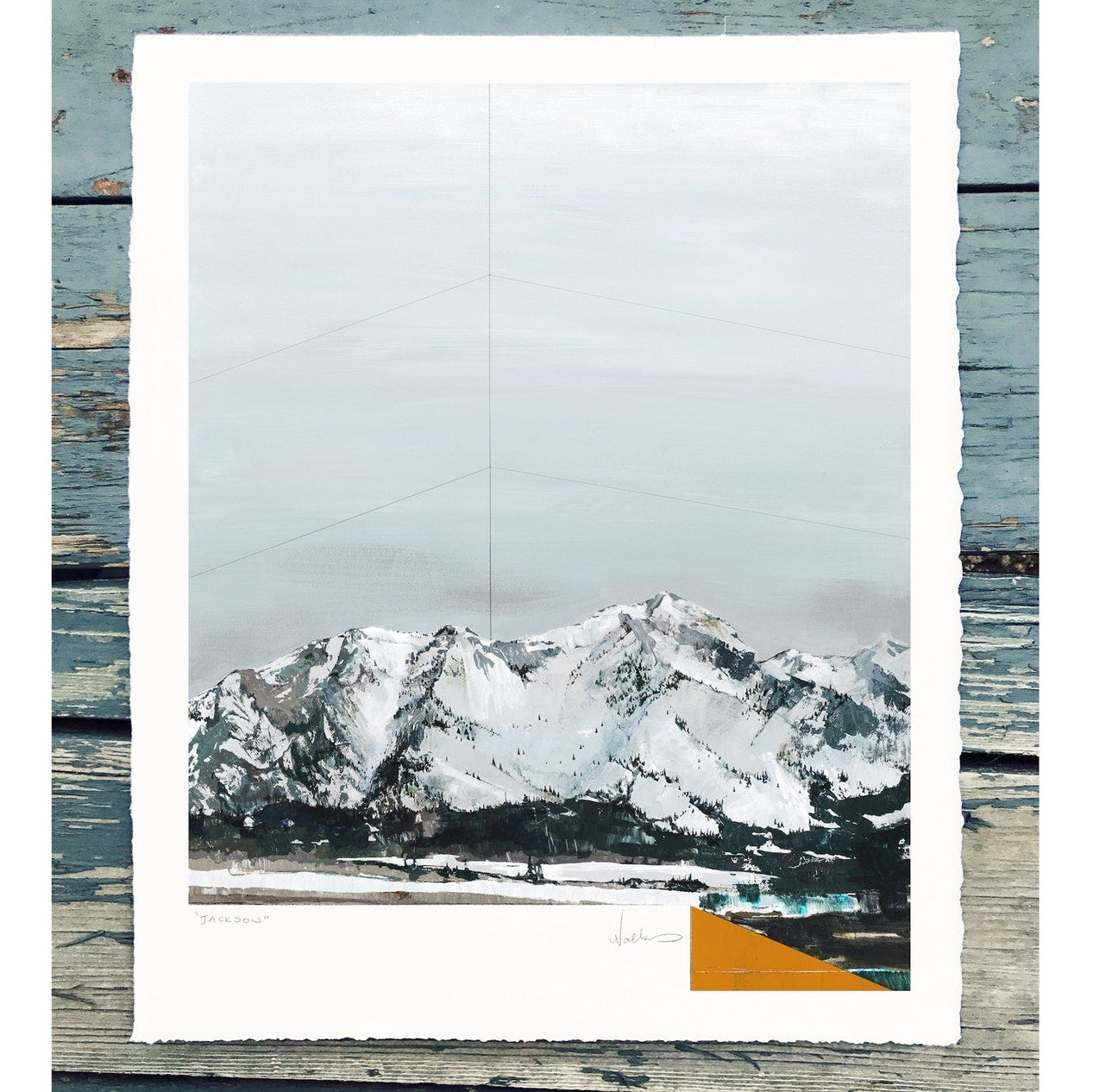 print shown against a wooden table. 