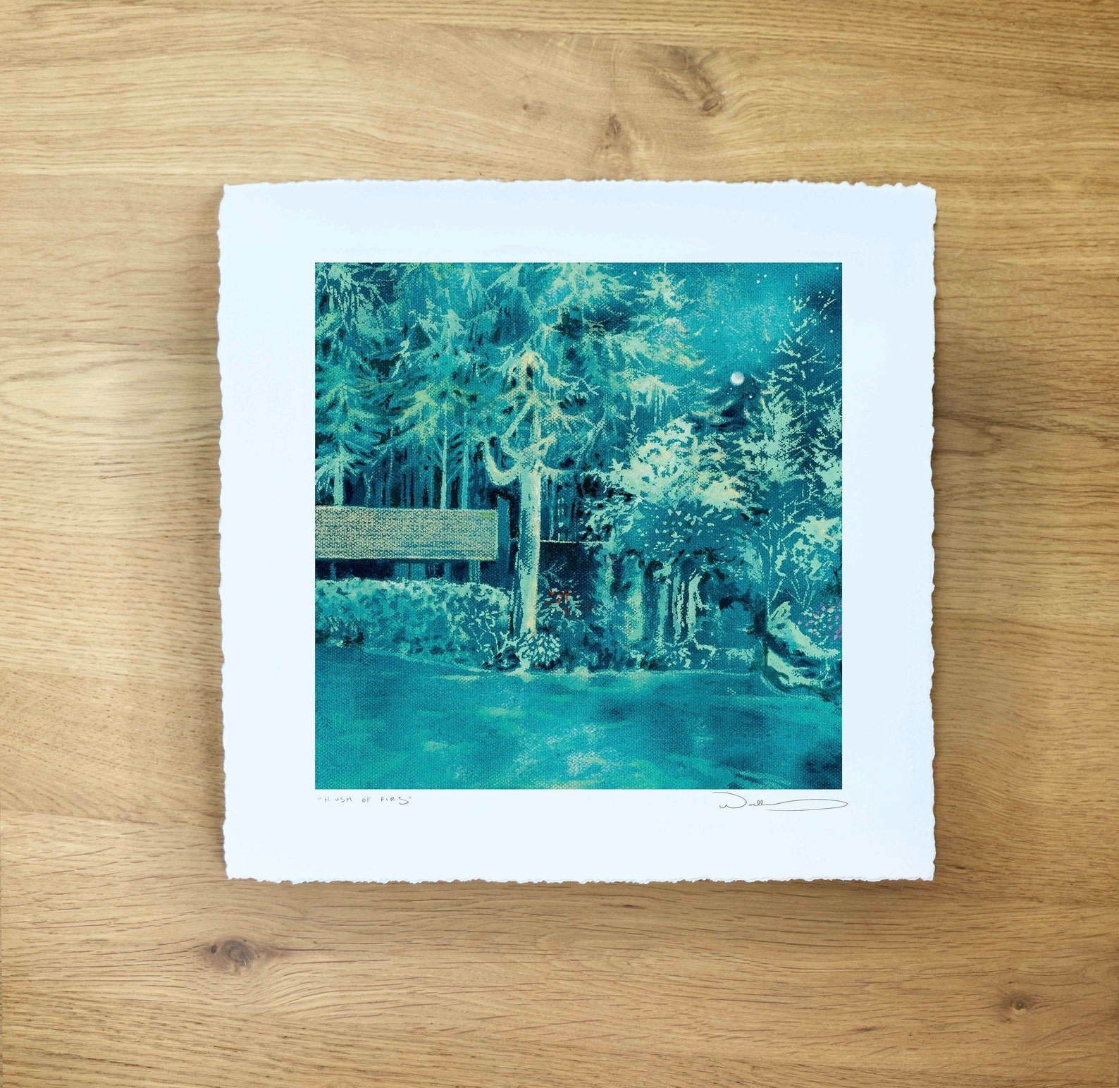print against a wooden table. 