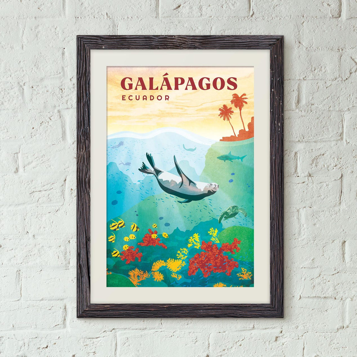 Galapagos Ecuador Vintage style Travel Poster