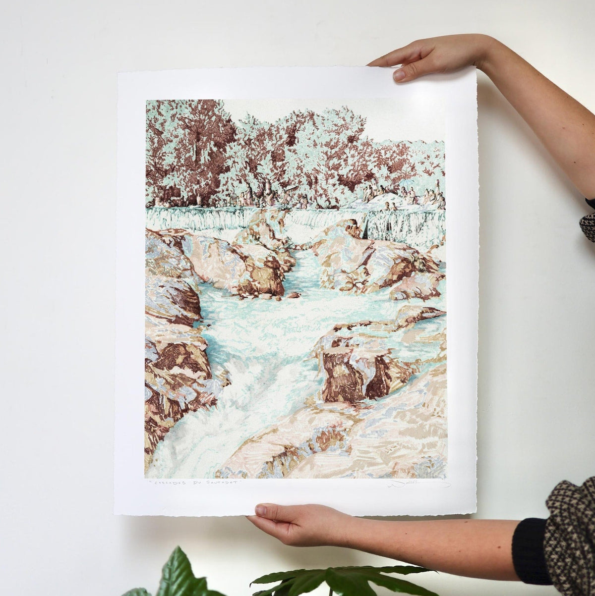 Light blues and browns create a stunning cascading water art piece. 