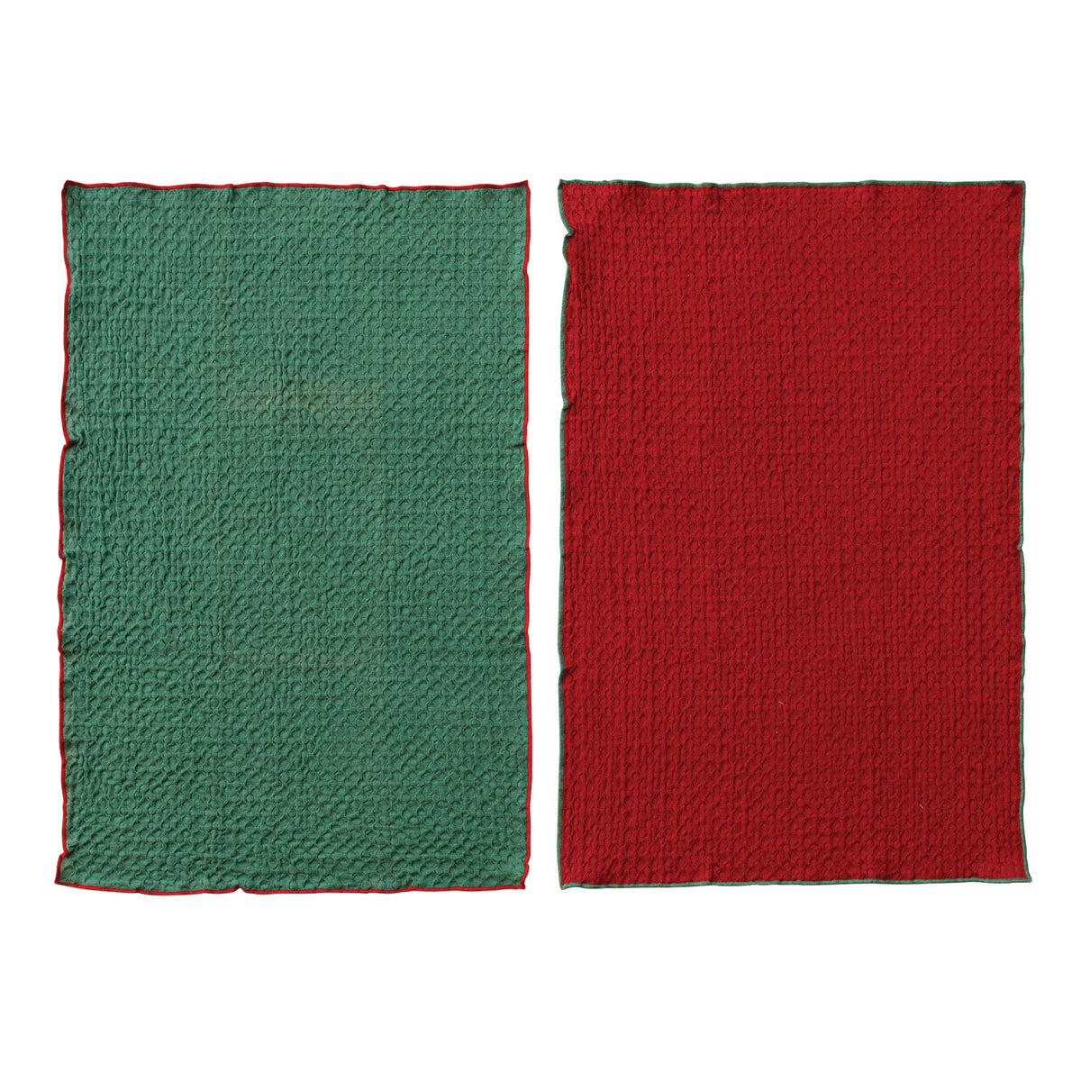 Holiday Edging Cotton Waffle Tea Towel - 4 Styles. Add a cozy, welcoming feel to your kitchen with this holiday edging cotton waffle tea towel. Featuring soft texture and a charming colored stitched edge, it is a lovely and helpful touch for holiday hosting, baking, and everyday cleanups.