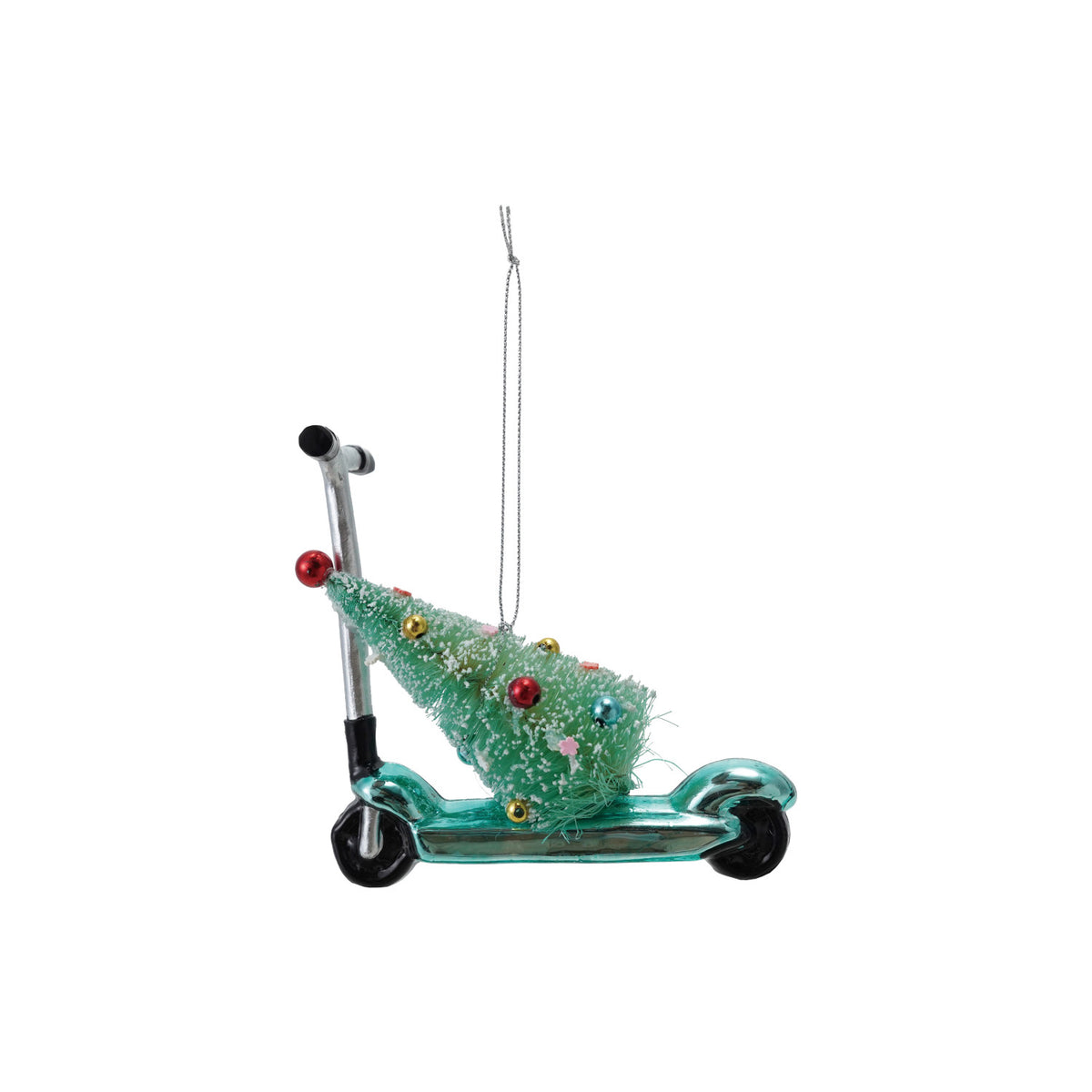 4-3/4"L Glass Scooter Ornament with Bottle Brush Tree & Ornaments