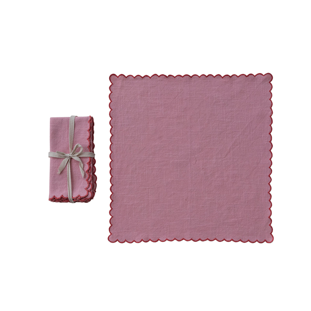 Scalloped Cotton Napkin Set - Pink
