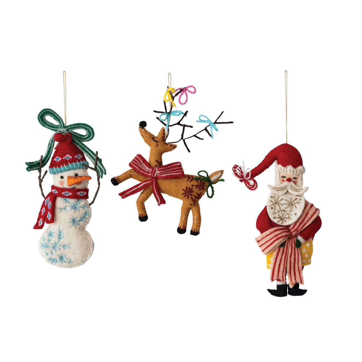 Holiday Friend Felt Ornament – 3 Styles. Bring cozy holiday charm to your seasonal decor with these delightful Handmade Wool Felt Holiday Icon Ornaments. Featuring intricate embroidery and detailed craftsmanship, these sweet felt friends offer a warm, comforting touch that creates an inviting atmosphere on any Christmas tree or festive display.