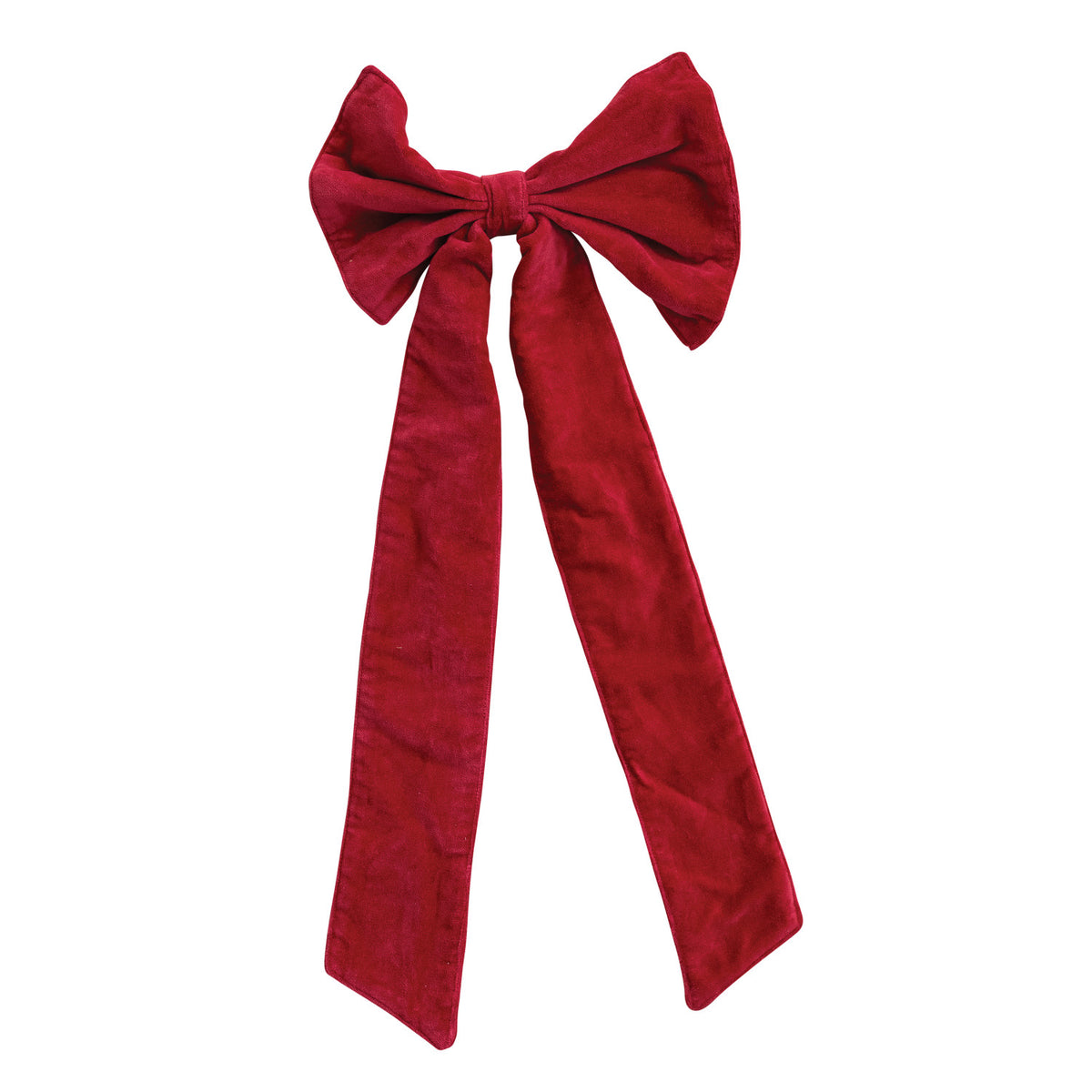Long Tail Velvet Clip-on Bow - Red. Add a touch of timeless warmth and holiday charm to your home with our Long Tail Red Velvet Clip-on Bow. Crafted from soft cotton velvet in a classic red shade, this elegant clip-on bow features beautiful long tails that drape gracefully on Christmas tree branches, wreaths, garlands, or gift packaging. Designed with a convenient clip on the back, it makes decorating quick, effortless, and endlessly delightful.