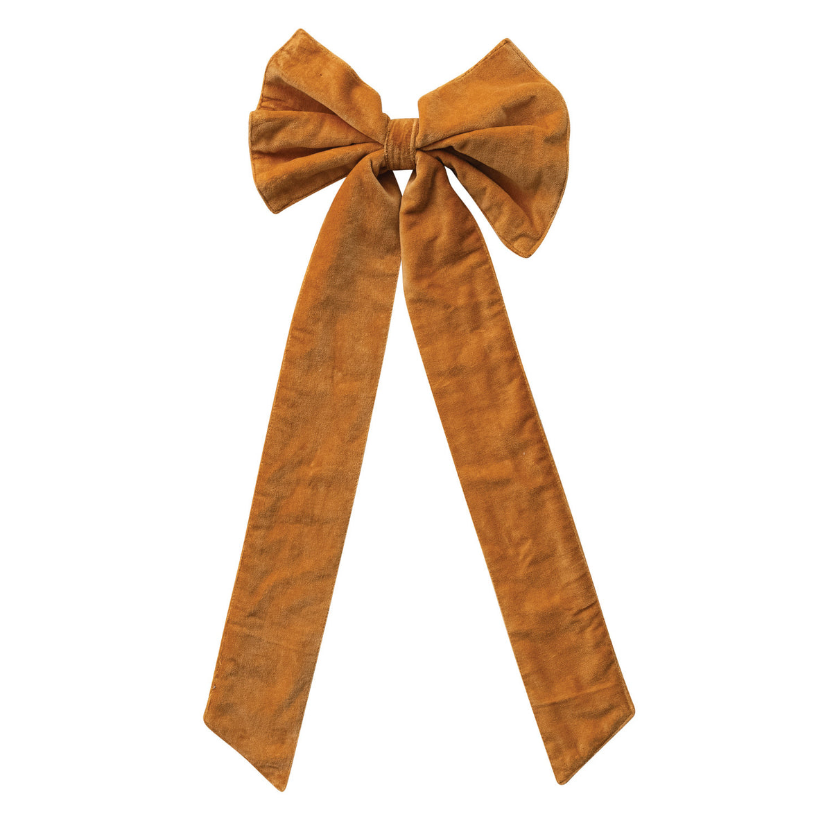Long Tail Velvet Clip-on Bow - Mustard. Add a touch of cozy elegance and vibrant warmth to your holiday decor with our Long Tail Velvet Clip-on Bow in Mustard. Crafted from soft cotton velvet, this lovely bow features elegant long tails that drape beautifully on Christmas trees, wreaths, garlands, or gift packaging. Its convenient clip-on design makes decorating effortless, allowing you to easily bring a rich, inviting pop of sunny color to your favorite festive displays.