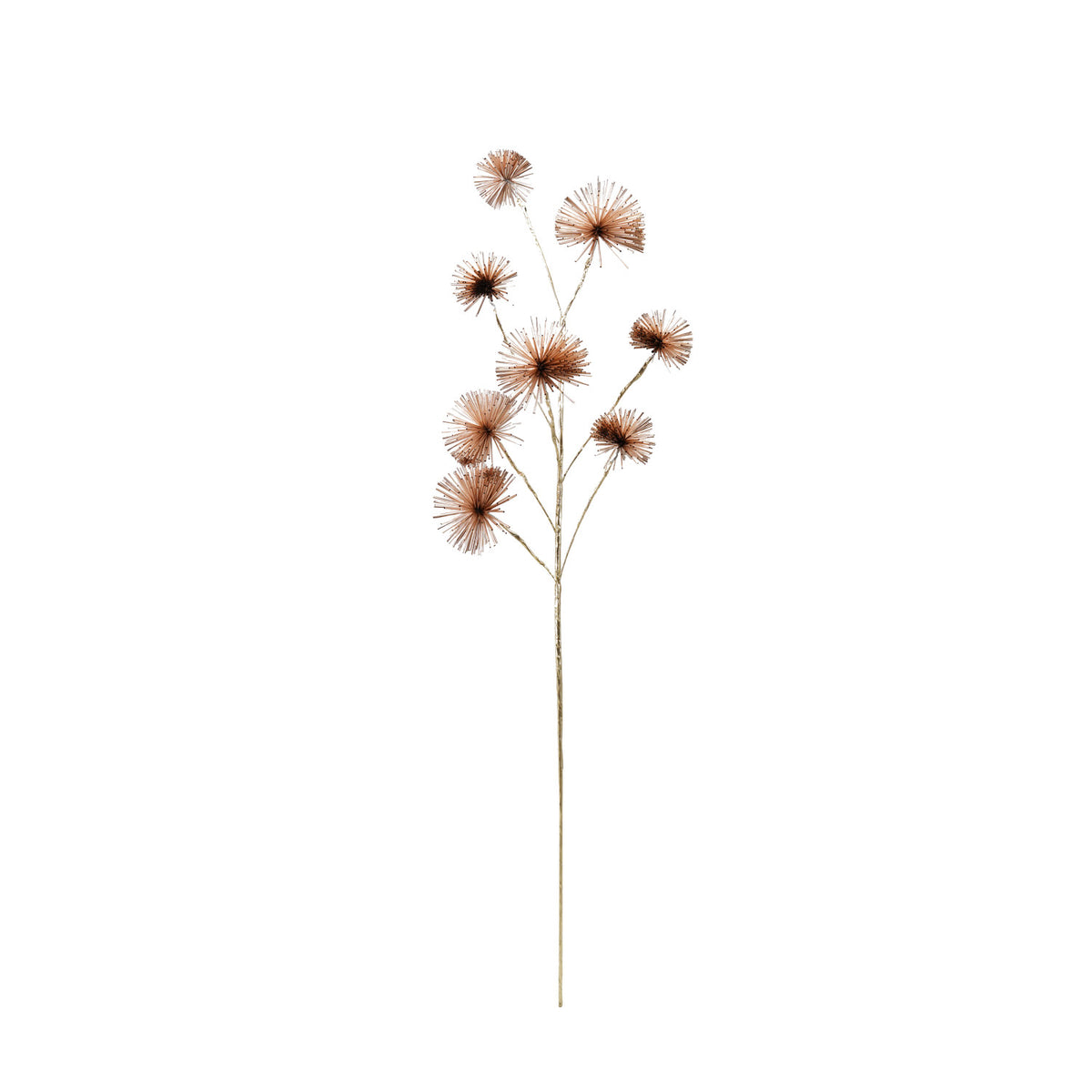 Tinsel Ball Stem - Blush. Add a touch of playful charm and soft, festive color to your holiday decor with our Blush Tinsel Ball Stem. Featuring delicate tinsel balls in a sweet blush pink shade, this lovely stem brings a cheerful and cozy shimmer to any floral arrangement, vase display, or Christmas tree setup.