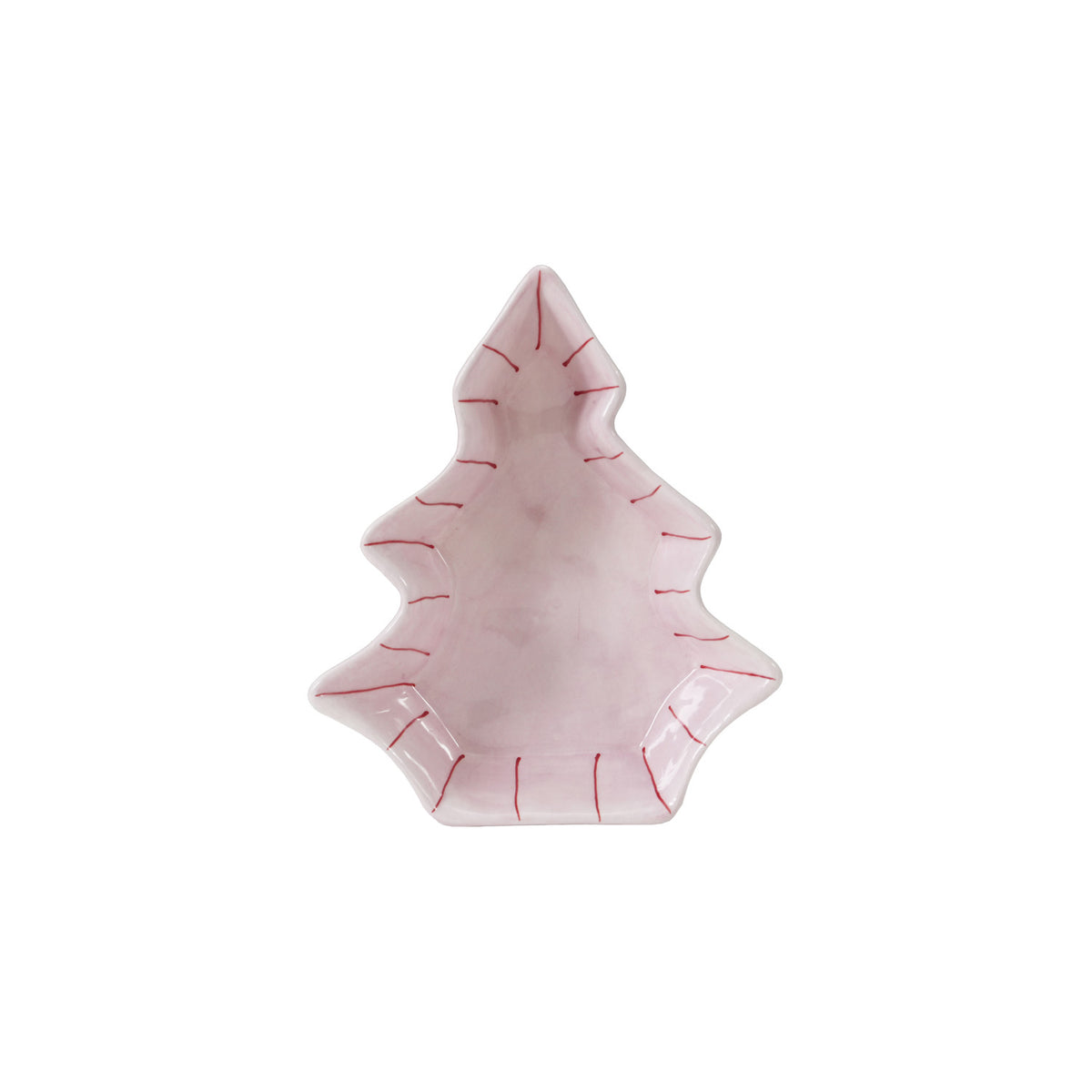 Pink Striped Stoneware Tree Shaped Dish. Add a sweet, festive touch to your table with this Pink Striped Stoneware Tree Shaped Dish. Beautifully crafted with an organic shape and charming hand-painted stripes, it brings warmth and whimsical cheer to every holiday gathering.