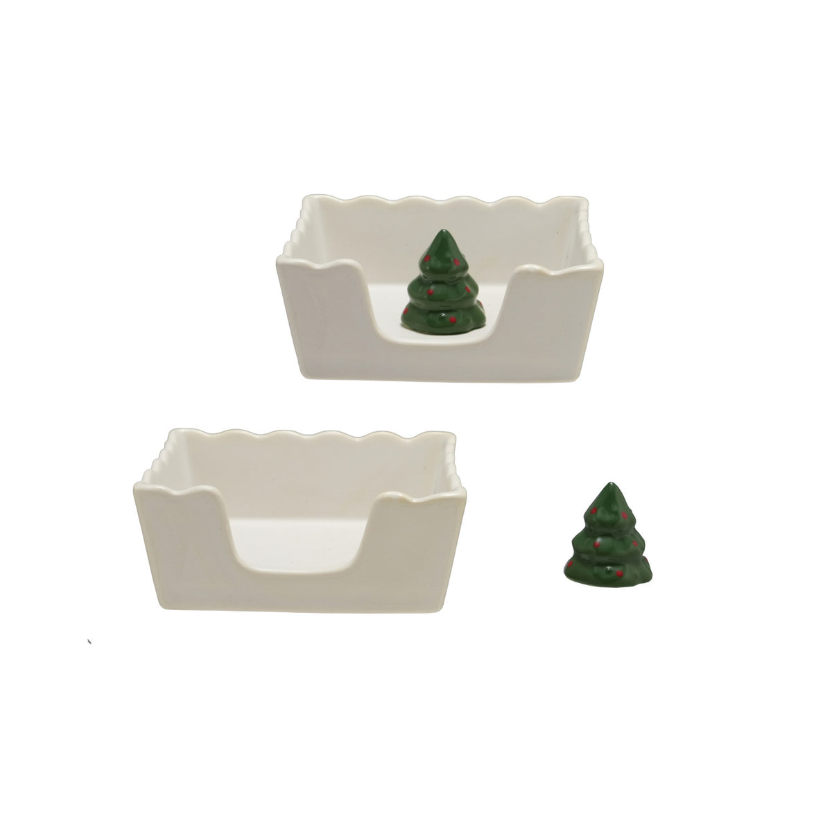 Christmas Tree Stoneware Cocktail Napkin Holder. Keep your table neat, cozy, and effortlessly festive with our Christmas Tree Stoneware Cocktail Napkin Holder. Crafted to hold 4-inch square napkins with ease, this set brings a gentle touch of seasonal charm and practical comfort to all your holiday gatherings.