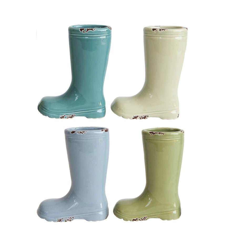Distressed Stoneware Boot Vase - 4 Colors